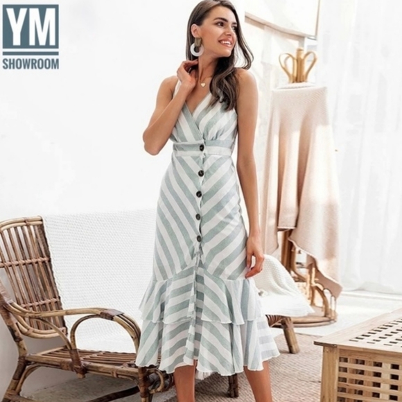 🔥Last 1🔥Linen blend Ruffle hem midi dress - Picture 5 of 6